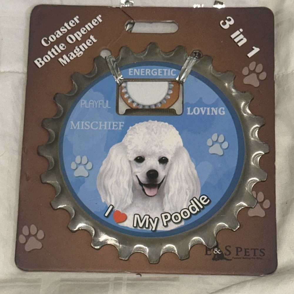 Poodle White Coaster Bottle Opener Magnet E&S Pets NEW